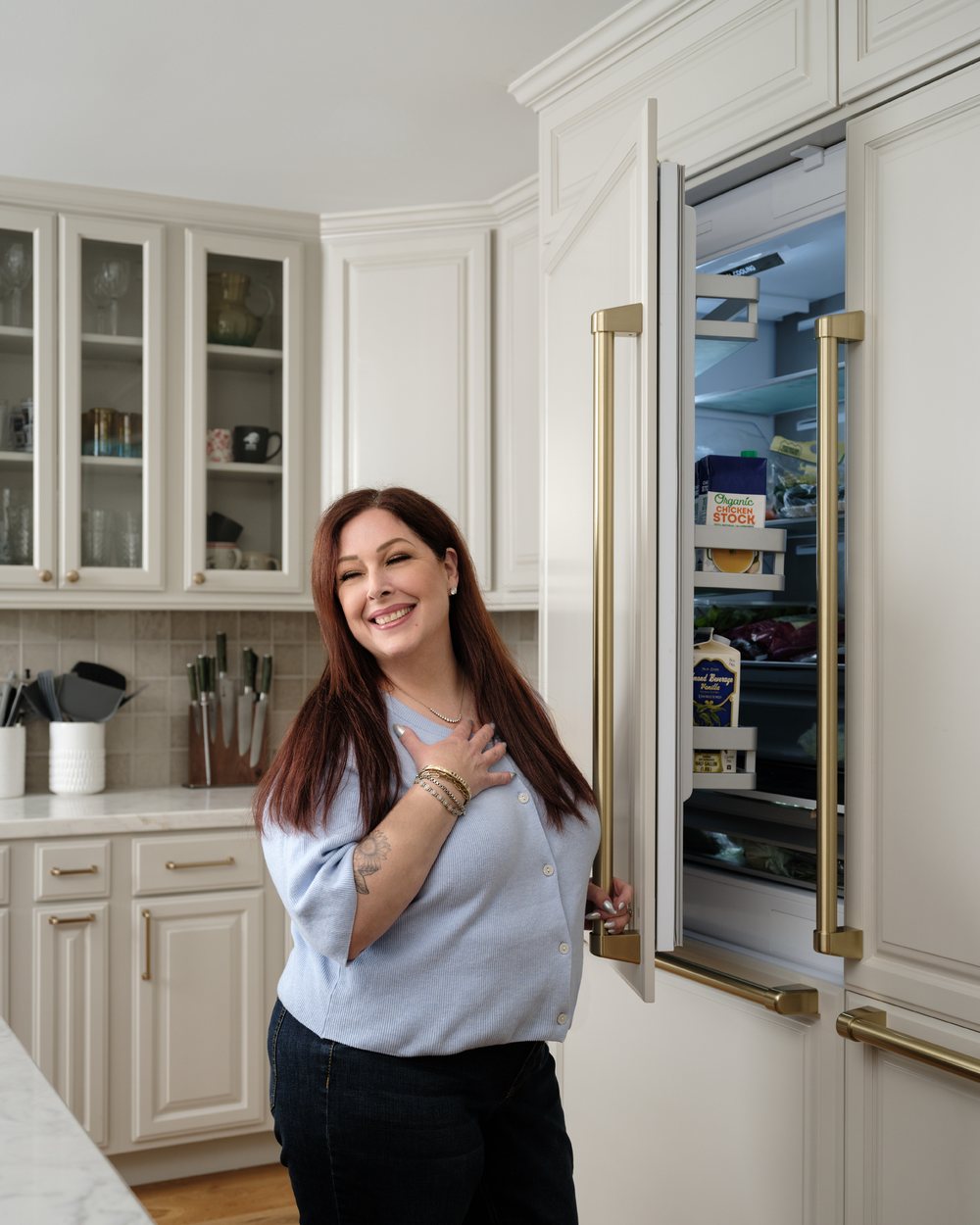 Carnie Wilson in her remodeled kitchen by Girl Flip Construction